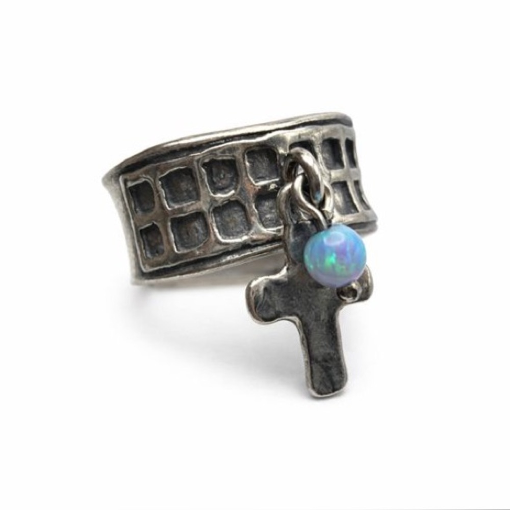 S925 Handmade Australian Opal Cross Ring